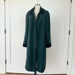 ALORNA Vintage Women's Dark Green Velvet Trim L XL Long Wool Blend Coat 90s
